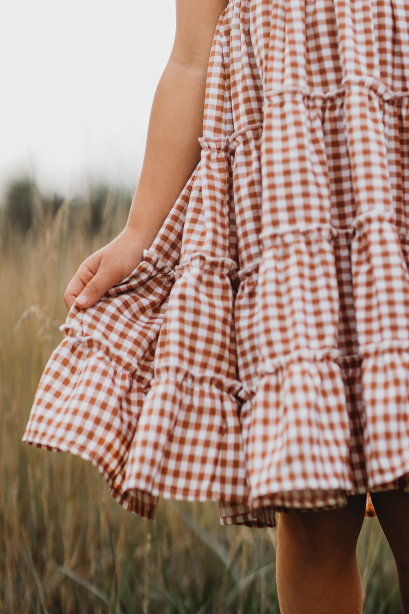 INDIE BLUE Dresses Pia Dress (brown gingham)