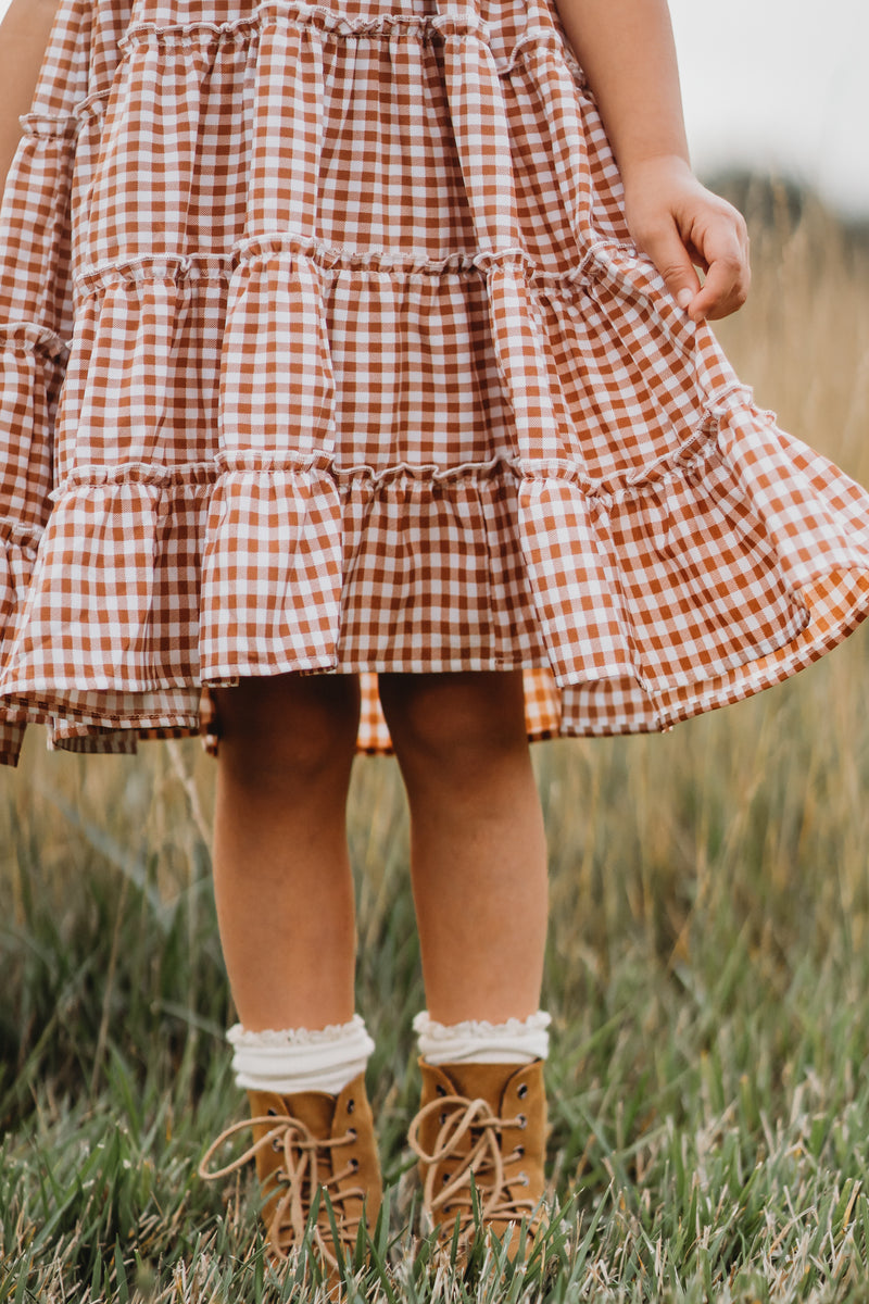 INDIE BLUE Dresses Pia Dress (brown gingham)