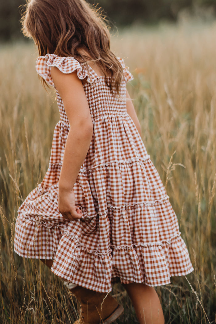 SS Girl's Dress Pia Dress (brown gingham)