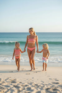 LB Swimwear Women’s Smocked Tankini Set (sunrise ombre)