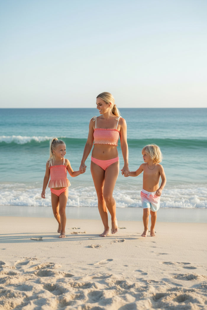 INDIE BLUE SWIM Smocked Tankini Set (sunrise ombre)