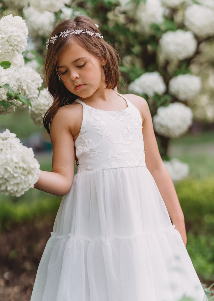 INDIE BLUE Dresses Wendy Embroidered Dress (white tulle)