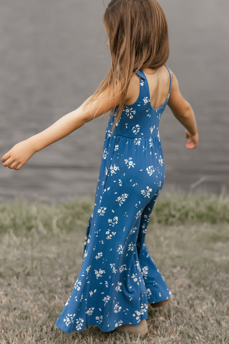 Rita Tie Romper (cutesy indigo floral)