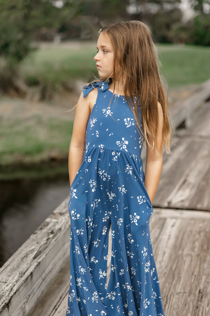 Rita Tie Romper (cutesy indigo floral)