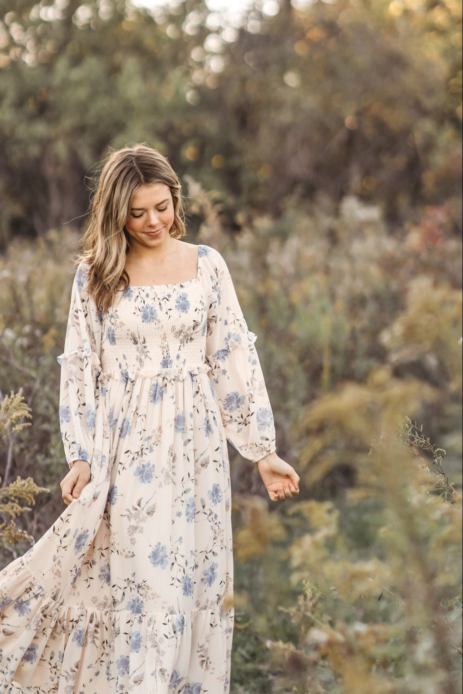 Women's Pippa Maxi (floral blue chiffon) – INDIE BLUE