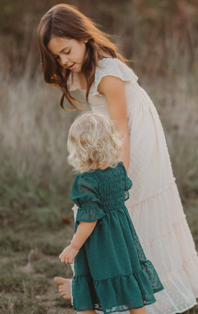 Celine Dress (cypress green swiss dot)