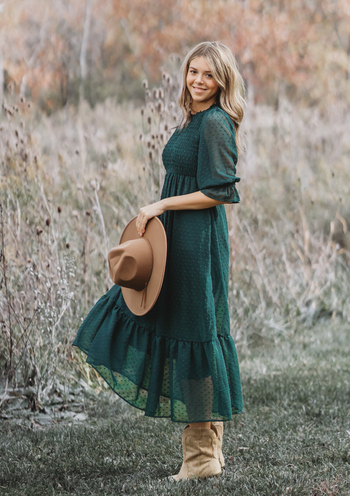 Women's Celine Dress (cypress green swiss dot)