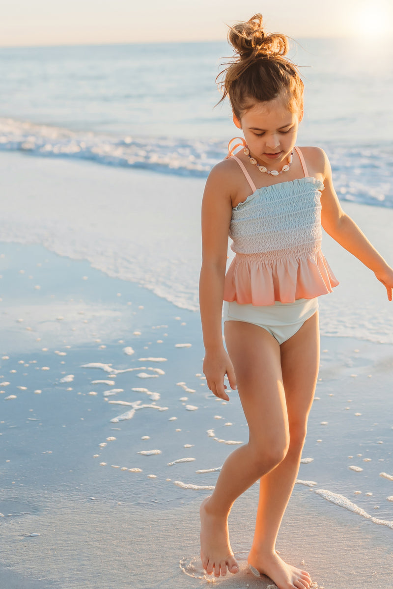 Smocked Tankini Set (peach ombre)