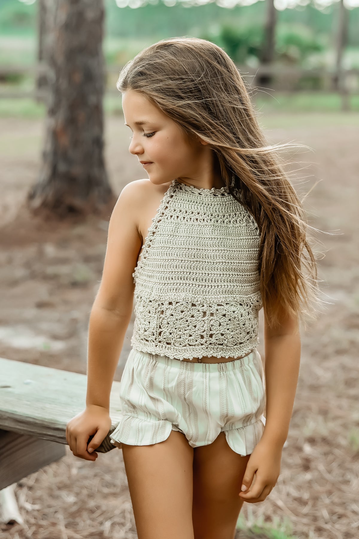 SS Girl's Bottoms Petal Bloomers (desert stripe linen)