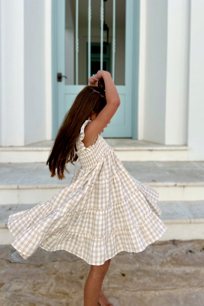 Pia Dress (tan gingham) – INDIE BLUE Pia Dress (tan gingham) – INDIE BLUE