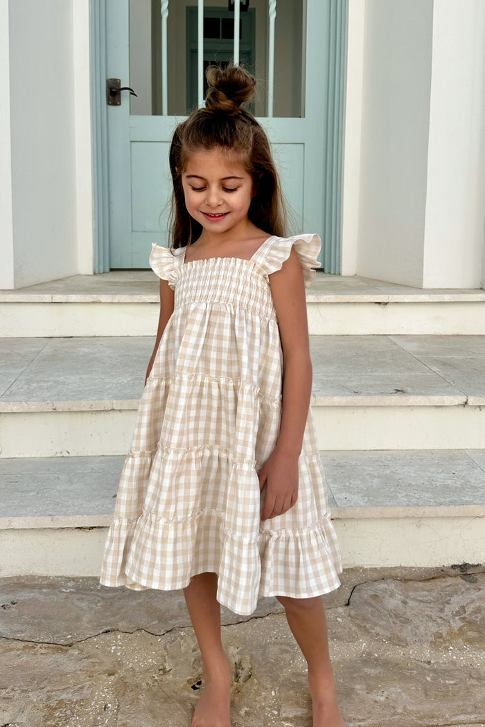 SS Girl's Dress Pia Dress (tan gingham)