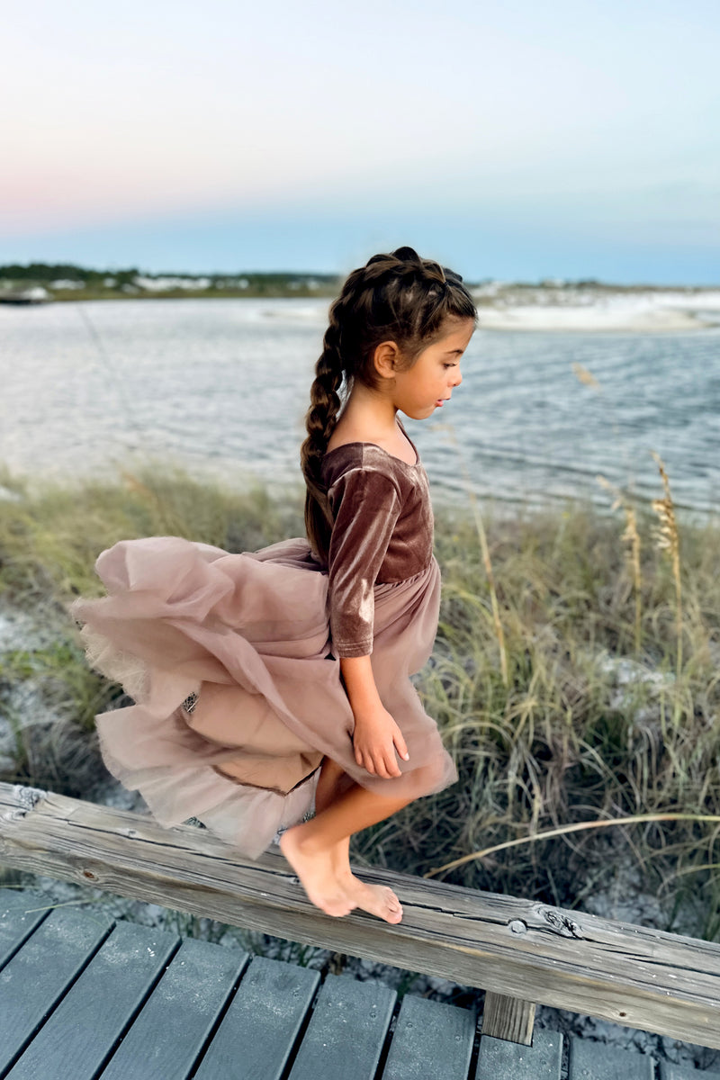 INDIE BLUE Dresses Gracie Dress (mocha velvet tulle)