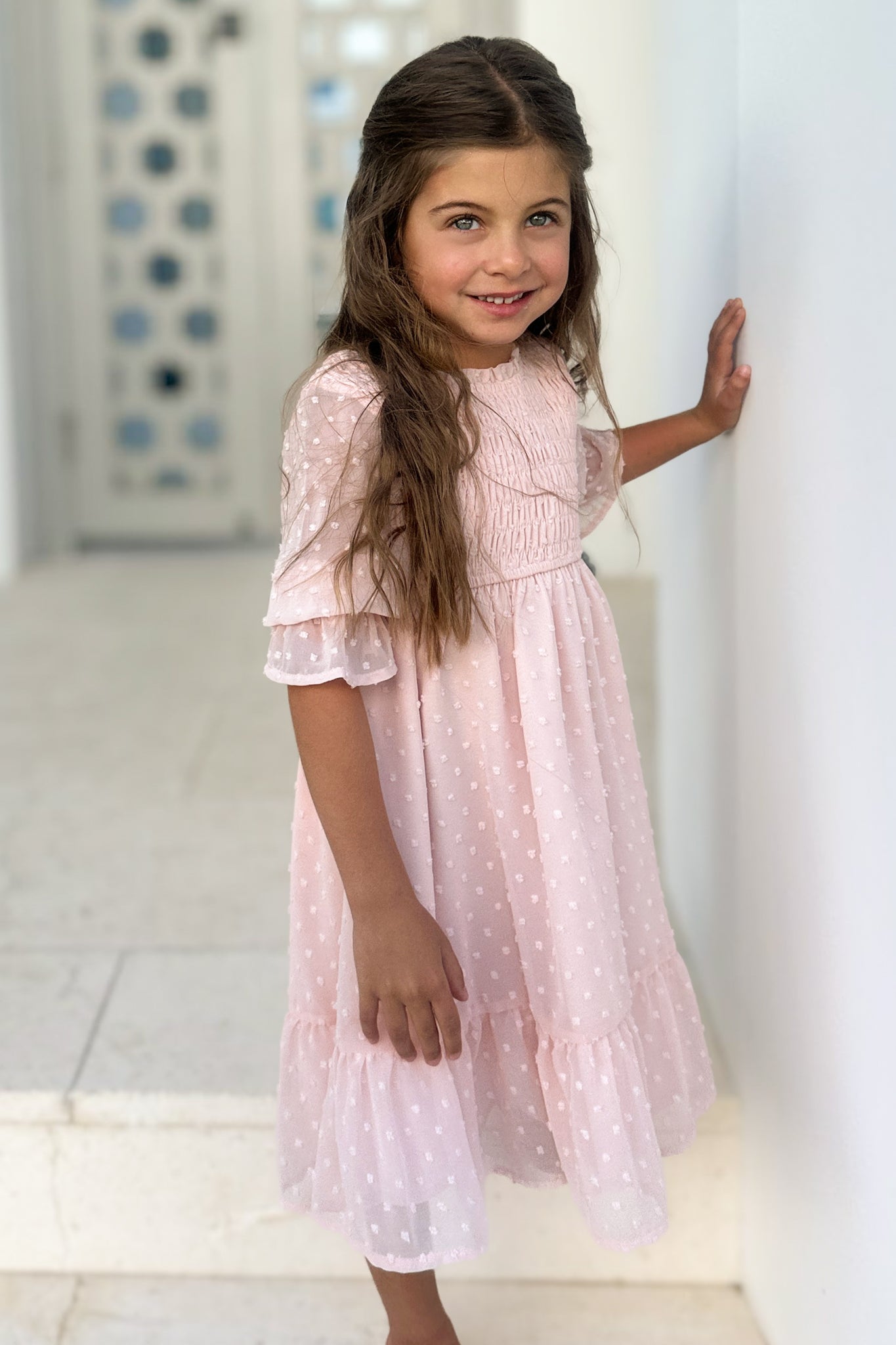 Celine Dress (petal pink swiss dot) – INDIE BLUE