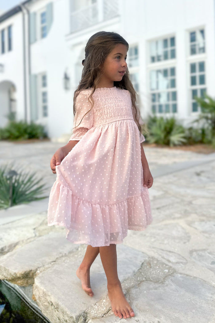 Celine Dress (petal pink swiss dot) 12-14Y
