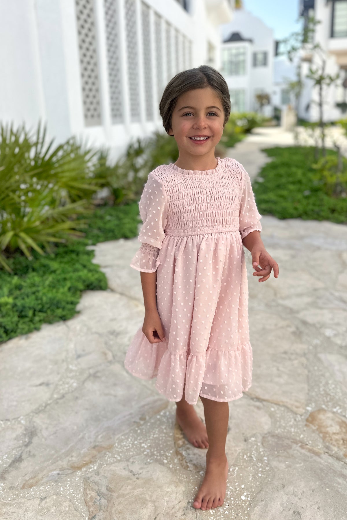 Celine Dress (petal pink swiss dot)