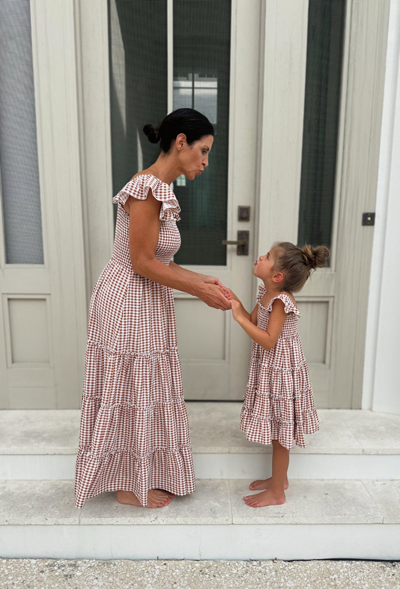 Pia Dress (brown gingham)