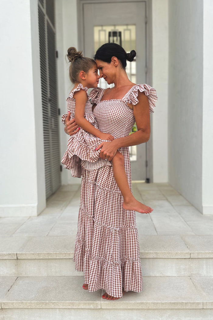 INDIE BLUE Dresses Pia Dress (brown gingham)