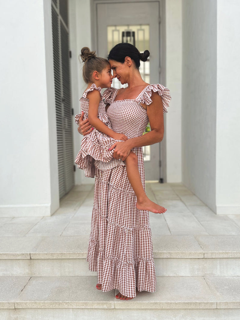 Pia Dress (brown gingham)
