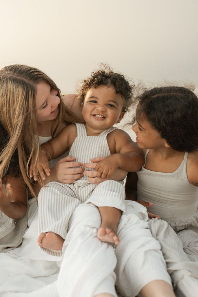 Grady Romper (desert pinstripe linen)