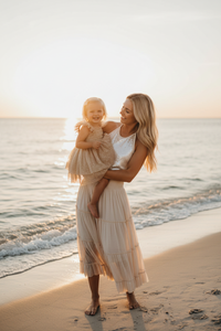 At sunset - mom barefoot