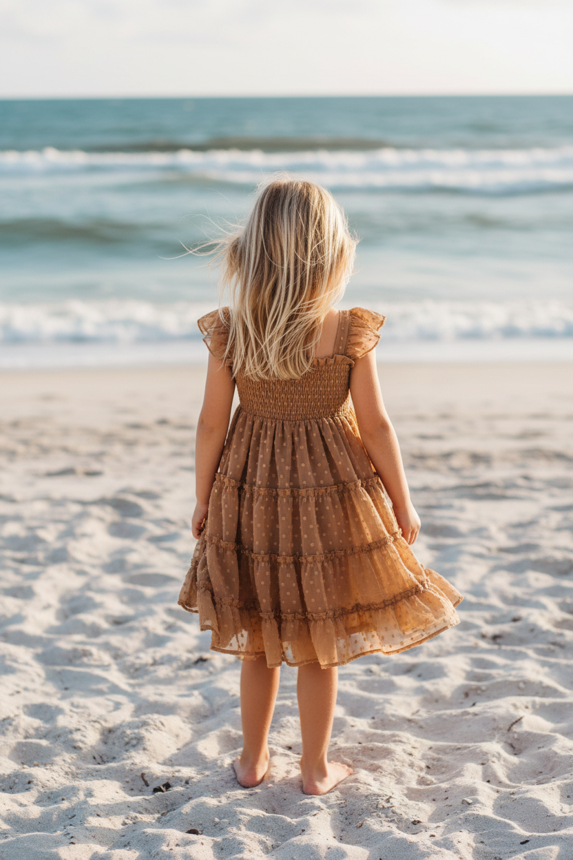 INDIE BLUE Dresses Pia Dress (mocha swiss dot)