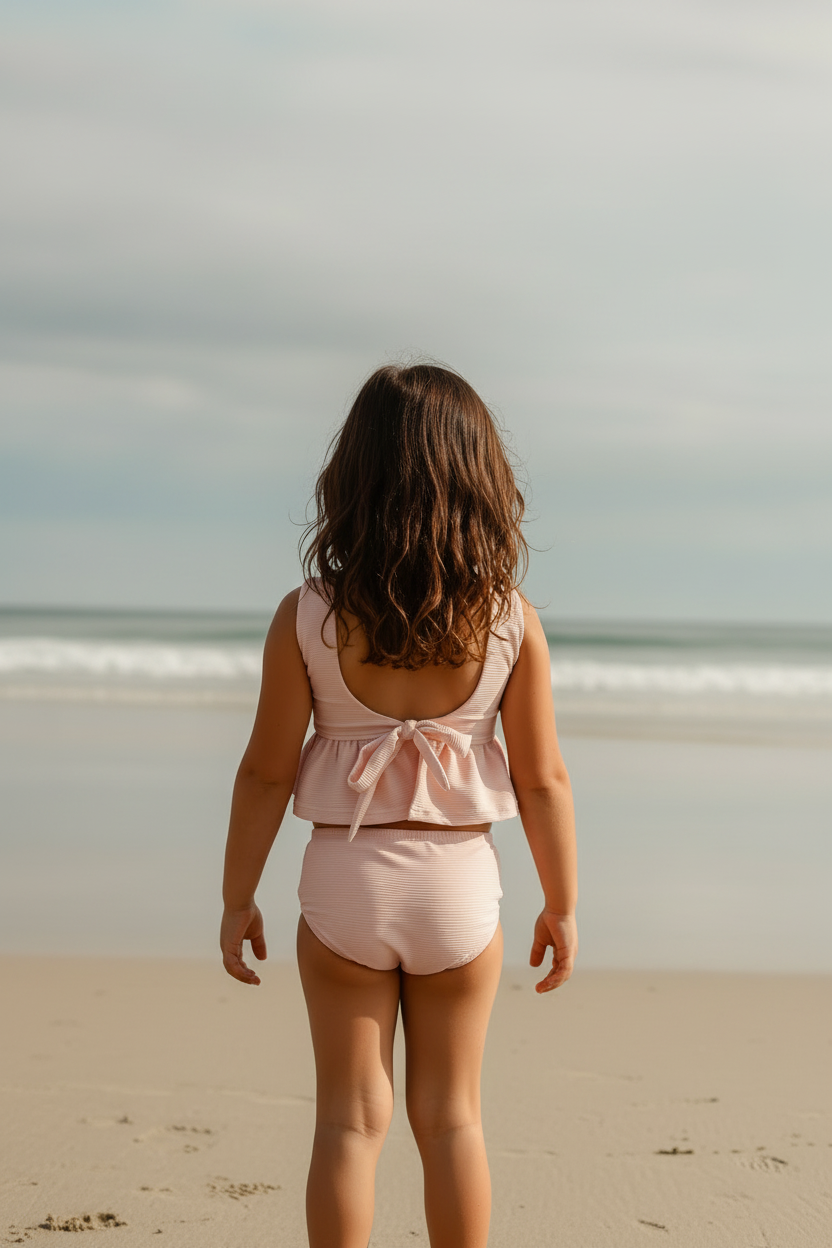 INDIE BLUE SWIM Flutter Tankini Set (soft pink ribbed)
