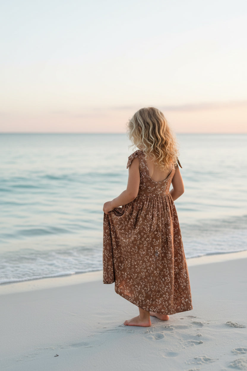 LB Girl's Dress Liza Maxi (cocoa sprigs)