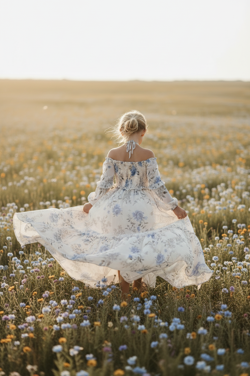 INDIE BLUE Dresses Pippa Maxi (floral blue chiffon)