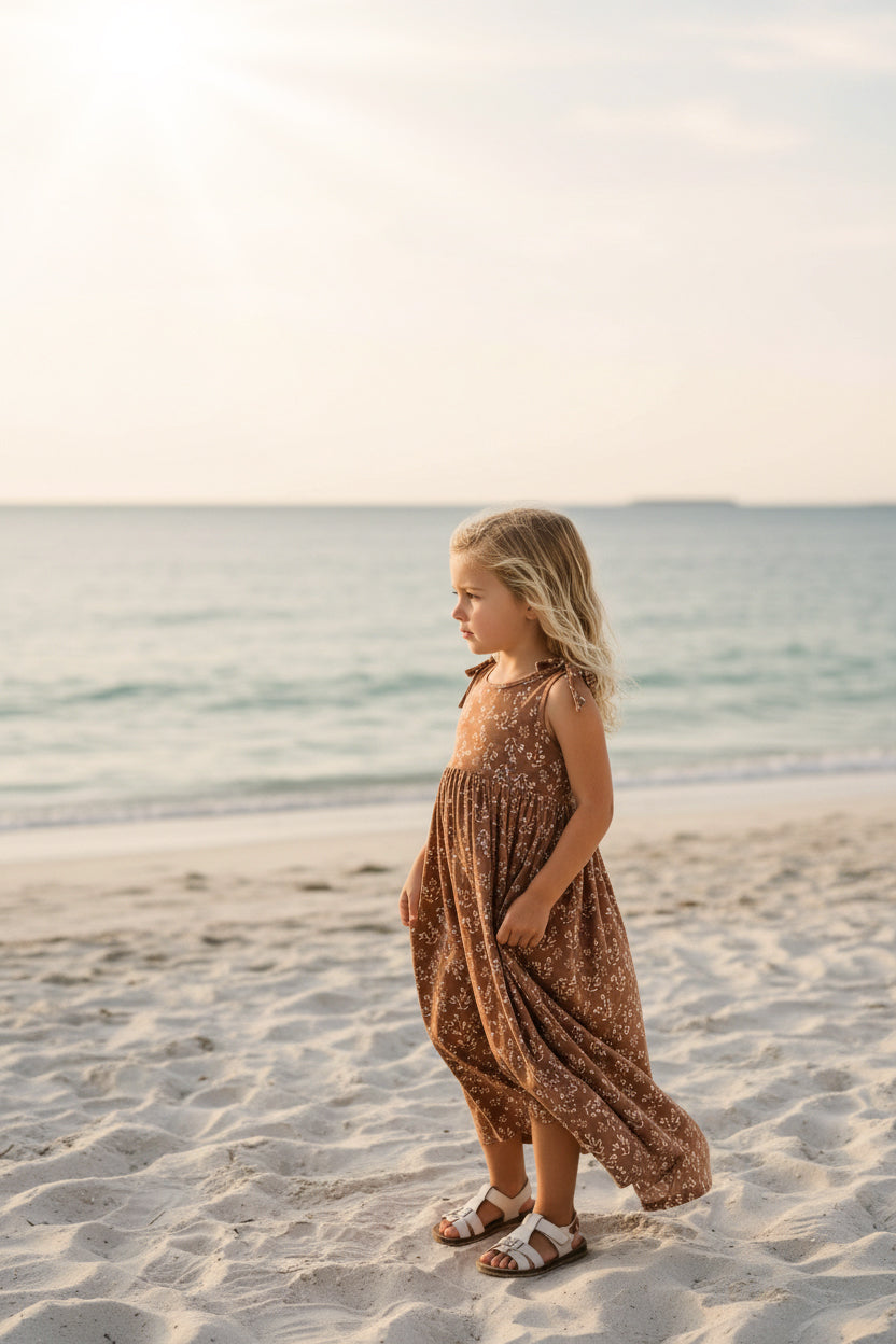 LB Girl's Dress Liza Maxi (cocoa sprigs)