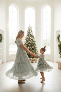 INDIE BLUE Dresses Willa Layer Dress (sage swiss dot)