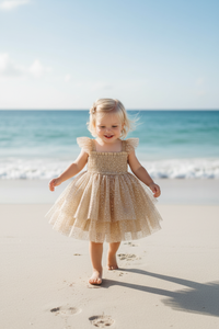 Blonde toddler walking