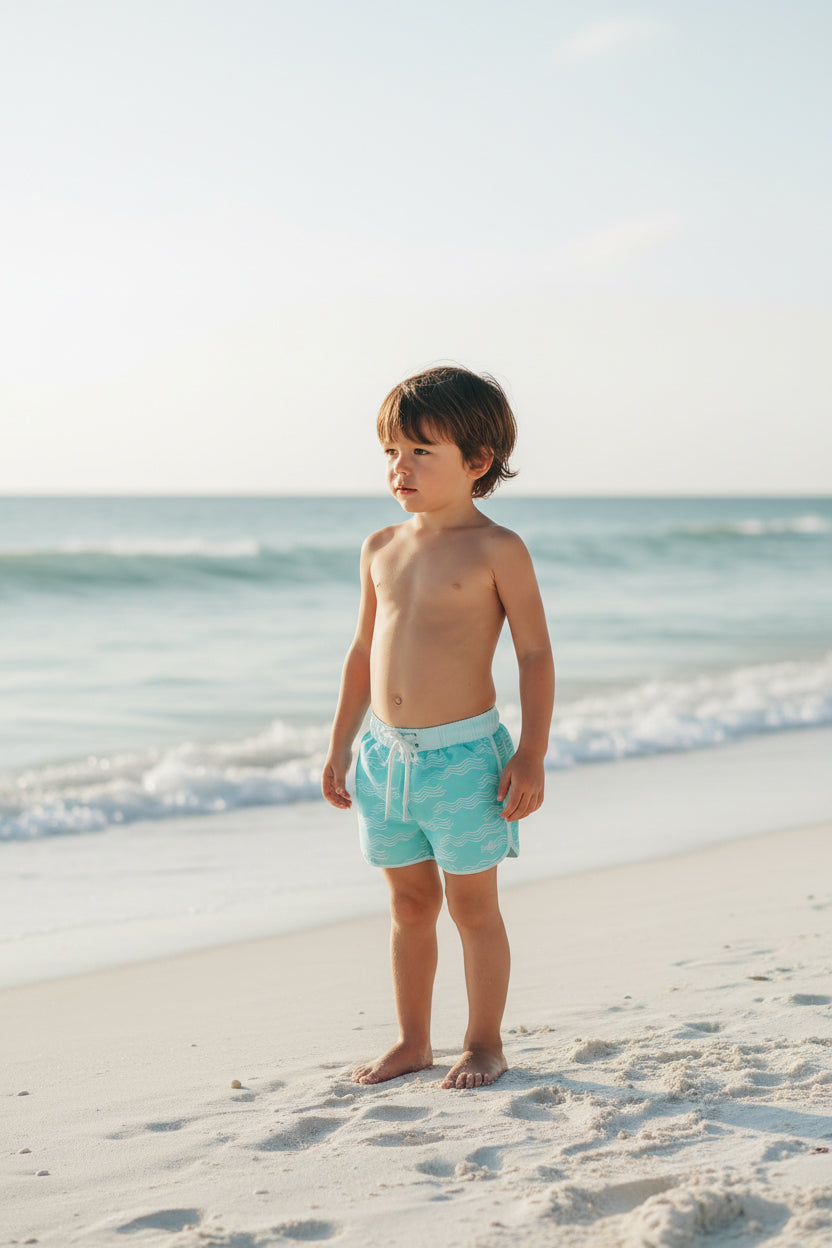 LB Boy's Swim Surf Shorts (aqua waves)