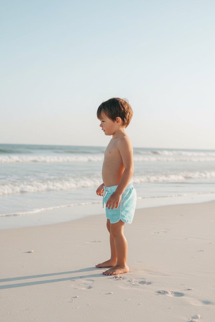 LB Boy's Swim Surf Shorts (aqua waves)