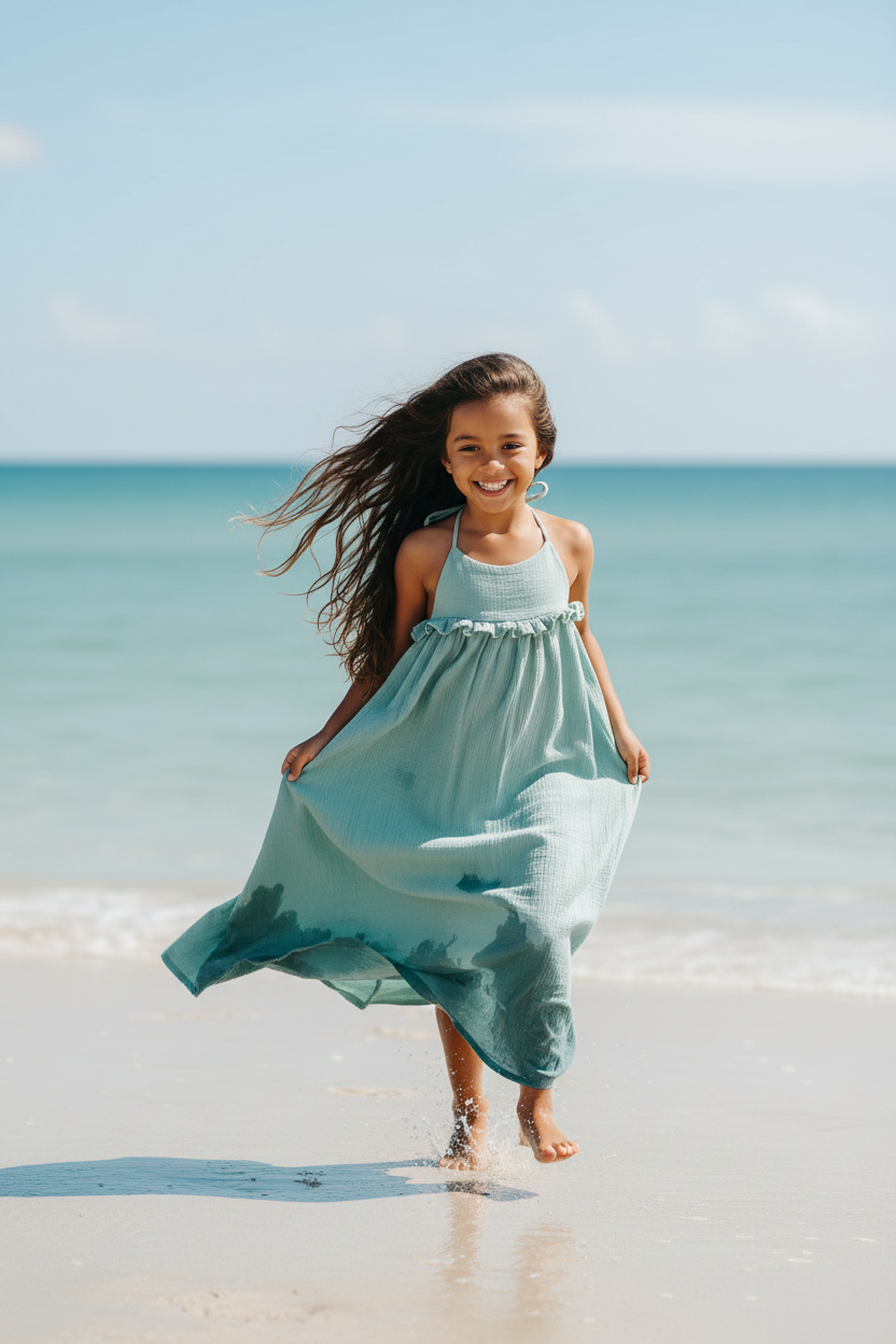 SS Girl's Dress Lucie Dress (soft teal muslin)