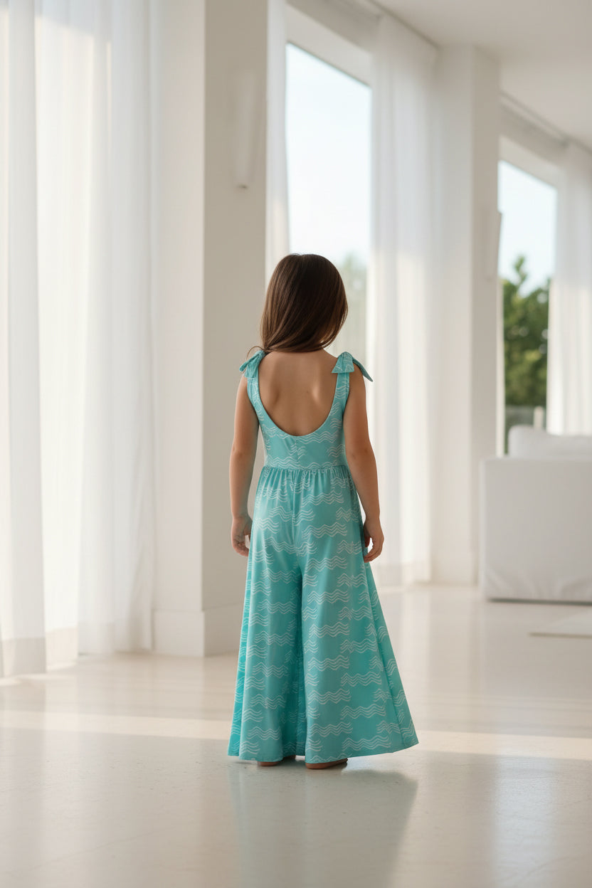 LB Girl's Romper Rita Tie Romper (aqua waves)