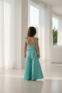 LB Girl's Romper Rita Tie Romper (aqua waves)
