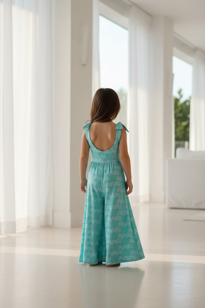 LB Girl's Romper Rita Tie Romper (aqua waves)