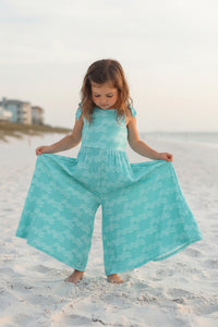 LB Girl's Romper Rita Tie Romper (aqua waves)