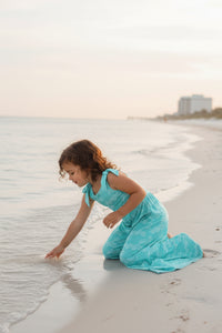 LB Girl's Romper Rita Tie Romper (aqua waves)