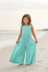 LB Girl's Romper Rita Tie Romper (aqua waves)
