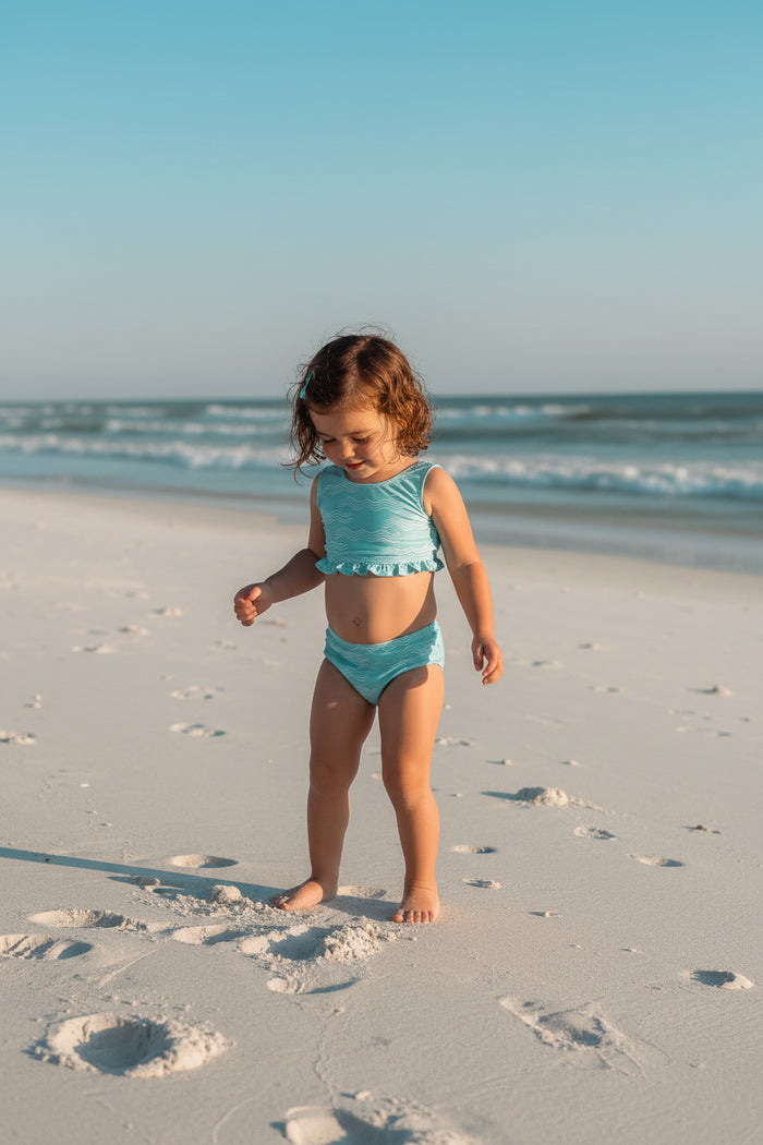 LB Girl's Swim Scoopback Set (aqua waves)