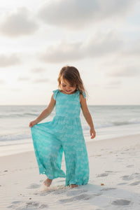 LB Girl's Romper Rita Tie Romper (aqua waves)