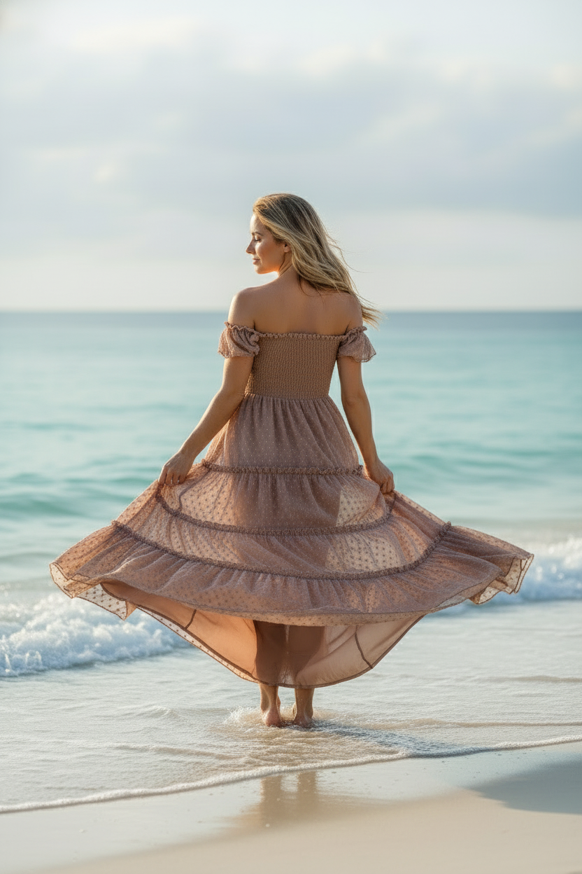 INDIE BLUE Women Women's Marabella Dress (mocha swiss dot)