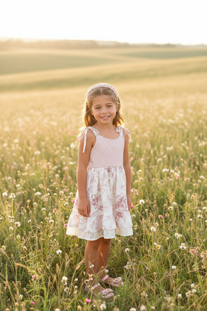 Everleigh Dress Floret Pink Outdoor Field Setting