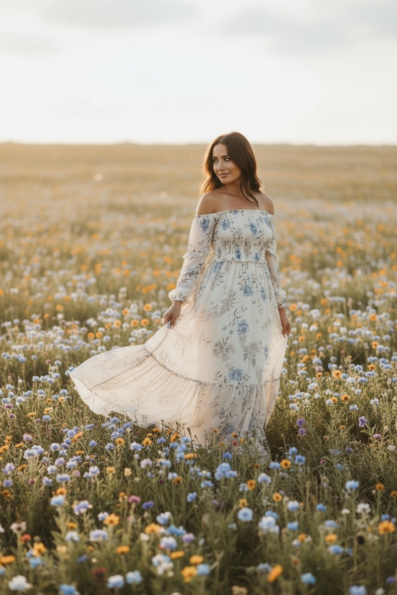 Women's Pippa Maxi (floral blue chiffon) L Women's Pippa Maxi (floral blue chiffon) L