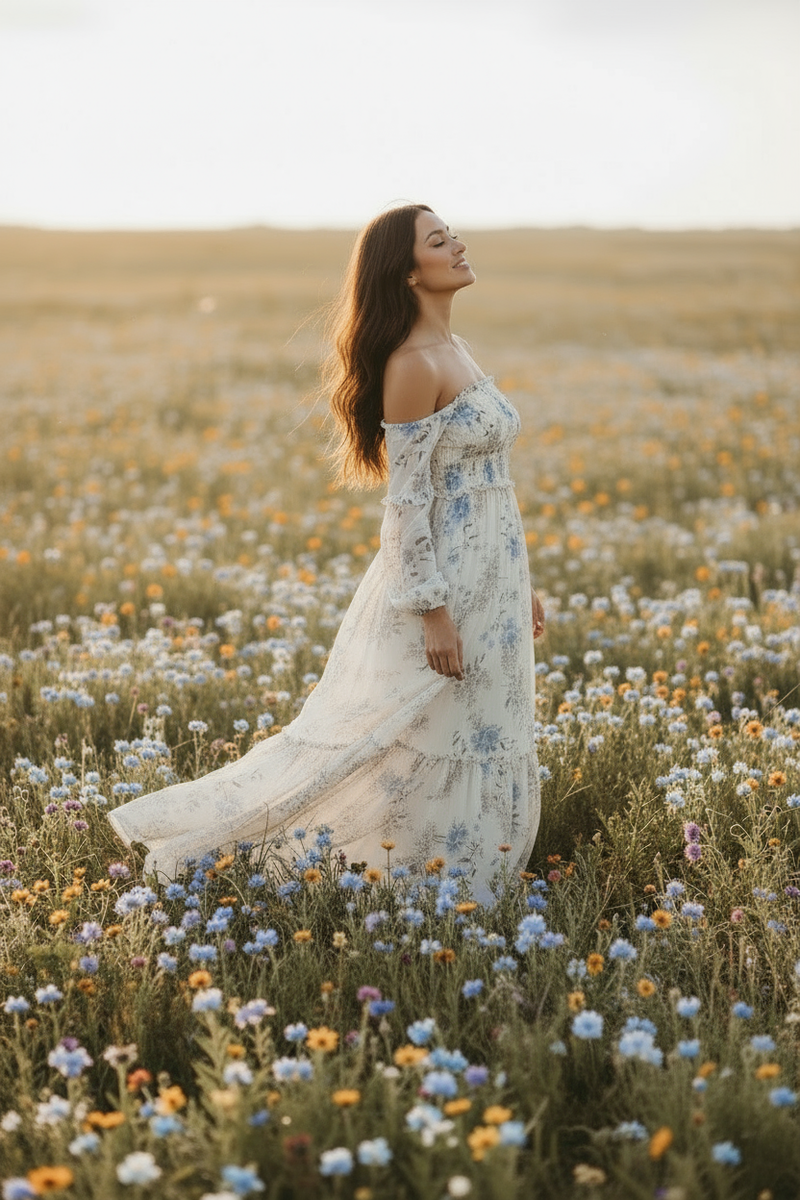 INDIE BLUE Women Women's Pippa Maxi (floral blue chiffon)