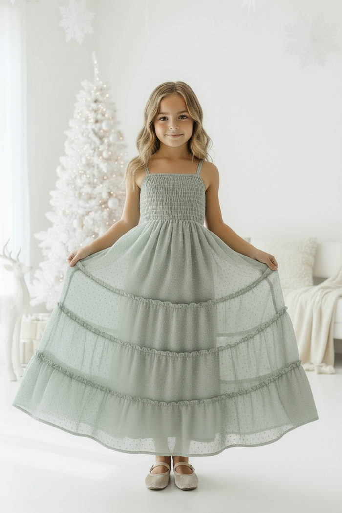 INDIE BLUE Dresses Vera Flow Dress (sage swiss dot)