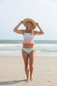 LB Swimwear Women’s Smocked Tankini Set (peach ombre)