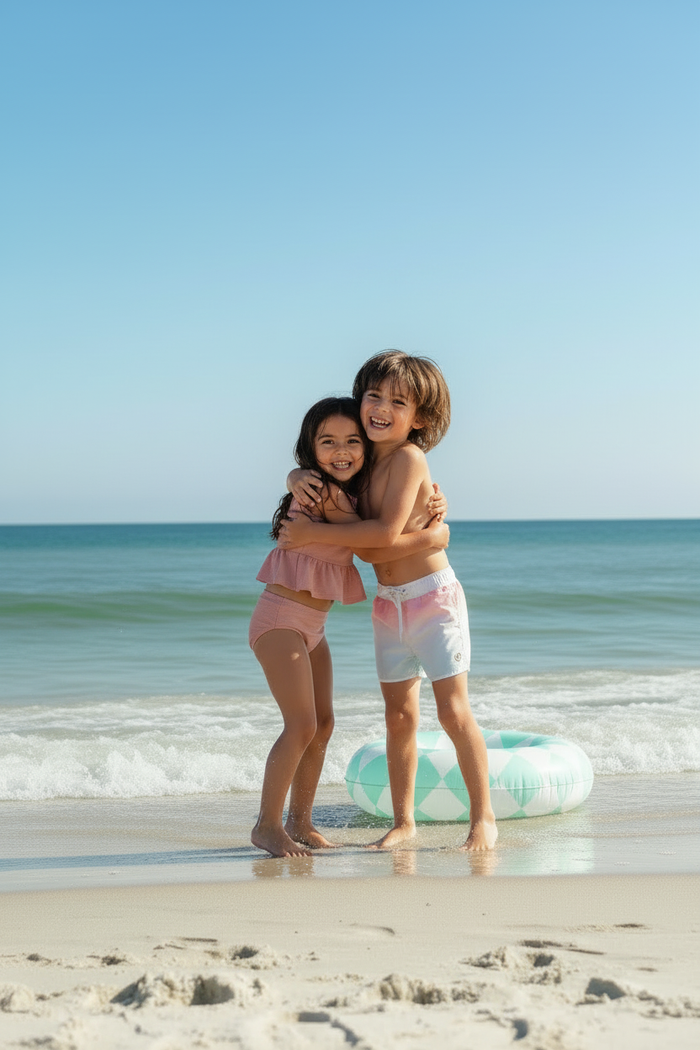 INDIE BLUE SWIM Flutter Tankini Set (soft pink ribbed)