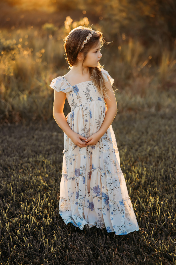INDIE BLUE Dresses Marabella Dress (floral blue chiffon)
